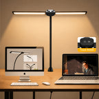 Dual Head LED Desk Lamp Touch Dimmable Gooseneck with Clip & Base USB 13W 3 Color Modes 10 Brightness Levels for Home Office Study Gaming