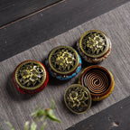 Ceramic Incense Holder Set 4pcs Large Kiln-Fired with Vintage Brass Lid & Fireproof Mat – Stick, Cone & Coil Incense Burner for Home Meditation, Zen Decor & Aromatherapy