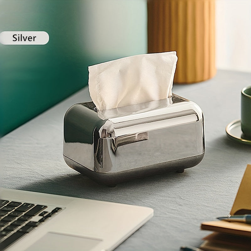 Rectangular Tissue Box Cover Wall-Mounted Modern Holder for Bedroom, Bathroom, Vanity, Office & Car — Stylish Facial Tissue Dispenser, Gold & Silver