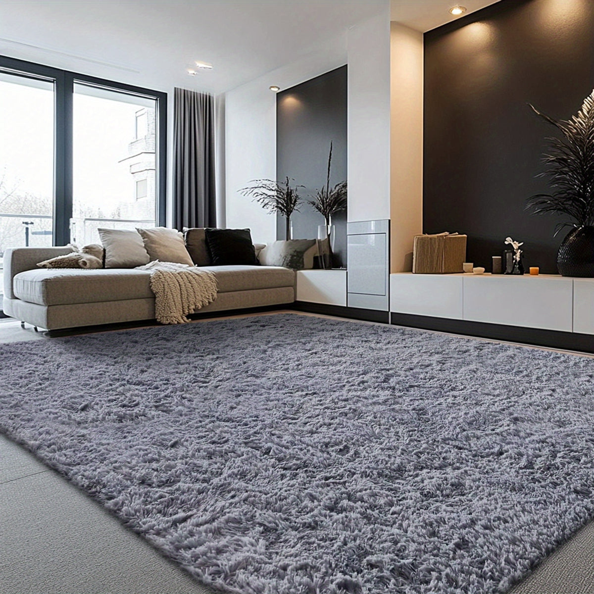 Velvet Shag Area Rug with Non-Slip Backing – Super Soft Plush Indoor Carpet for Living Room, Bedroom & Kitchen, Tie-Dye & Solid Colors, 5 Sizes