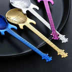Guitar-Shaped Stainless Steel Teaspoon Set of 6 in Random Colors – Food Safe 304 Steel Novelty Coffee Tea Spoons for Music Lovers, Gifts & Fun Table Settings