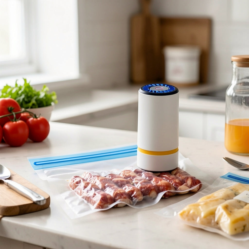 Portable USB Rechargeable Vacuum Sealer Kit with 9 Reusable Bags | Mini Electric Vacuum Pump for Food Storage, Meal Prep & Sous Vide | 3 Bag Sizes Included