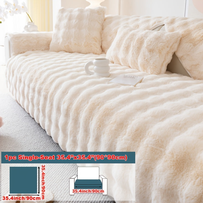 Plush Sofa Cover Rabbit Fur Like Cushion – Anti-Slip Wear-Resistant Pet Friendly Sofa Protector, 450-500GSM Polyester, Machine Washable, Home Decor
