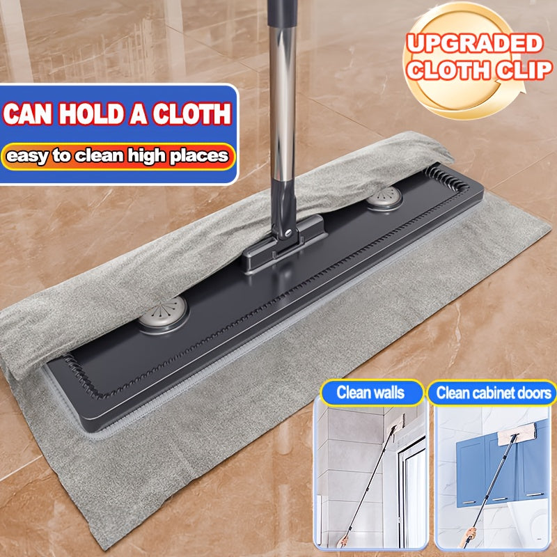 Flat Mop and Bucket Set 40cm, Hands-Free Wringing Dual Bucket System, 360° Rotating Mop Head, 2 or 6 Microfibre Replacement Pads, Wet & Dry Separation, Safe on All Floor Types