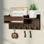 Rustic Wood Wall Mounted Storage Rack with Mailbox Slot Multiple Hooks for Keys Hats Envelopes – Floating Shelf Organizer for Entryway Porch Bedroom Bathroom Living Room, Farmhouse Wall Decor