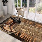 Western Cowboy Boot Doormat Indoor Outdoor Farmhouse Welcome Mat | "Take Off Your Boots" Rustic Ranch Entrance Rug for Front Door Porch Mudroom – Durable Polyester, Easy Clean, 20x30 & 24x36 Inch