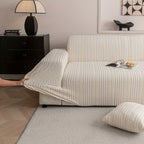 Striped Stretch Sofa Cover 1pc – Washable Non-Slip Scratch-Resistant All-Season Sofa Slipcover for 1 2 3 4 Seater, White Sawtooth Textured Fabric Couch Protector for Living Room Home Decor