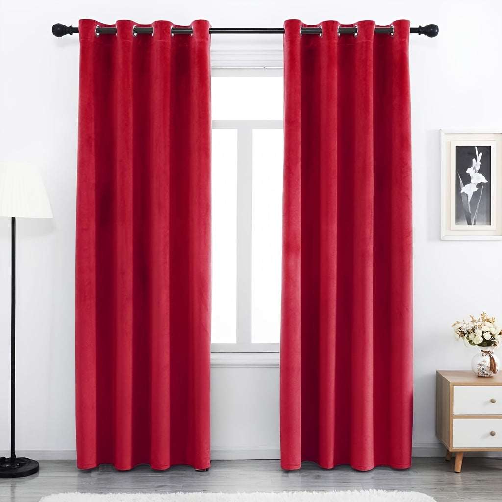 Velvet Curtains 52” Wide – Soft Grommet Thermal Insulated Light Filtering Velvet Window Panels for Bedroom | 2-Panel Set in 14 Colors & 7 Lengths