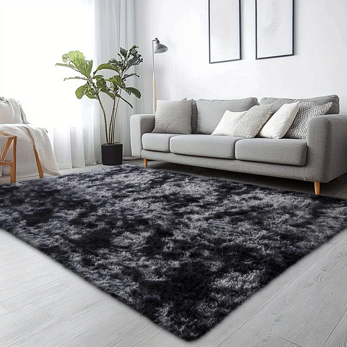 Velvet Shag Area Rug with Non-Slip Backing – Super Soft Plush Indoor Carpet for Living Room, Bedroom & Kitchen, Tie-Dye & Solid Colors, 5 Sizes