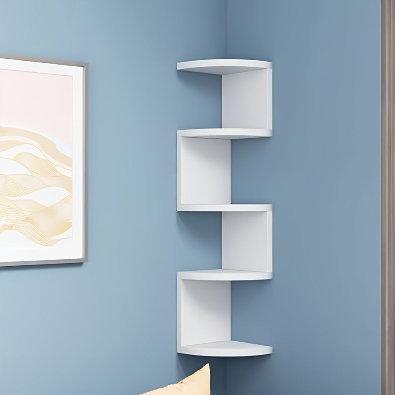 Wall-Mounted 5-Tier Corner Storage Shelf Floating Rack for Living Room, Bedroom, Kitchen, Bathroom & Office, Space-Saving Decorative Corner Organizer in Black or White, Easy Install