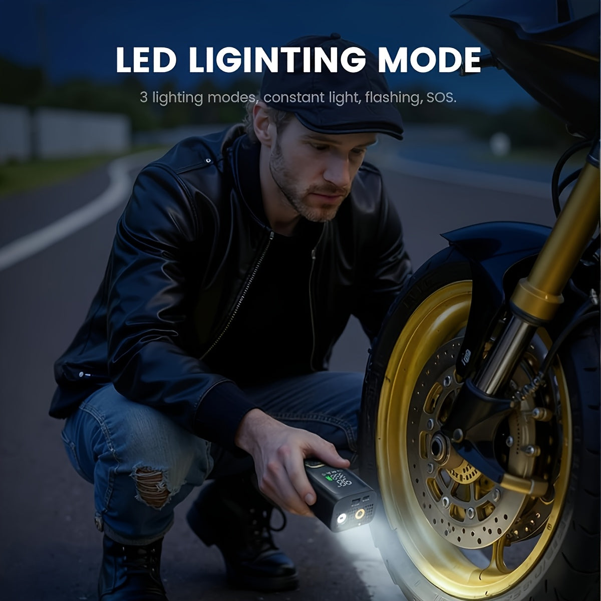 Cordless Tire Inflator 210PSI 22-Cylinder Digital Pressure Gauge Rechargeable LED Light Portable Air Pump for Car Motorcycle Bicycle Ball