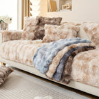 Faux Lamb Fluffy Sofa Cover Modern Gradient – Thick Plush Pet-Friendly Polyester Sofa Protector, Machine Washable 450-500g Fabric for Single, Double, Triple & Combination Sofas