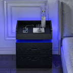 Nightstand with Charging Station LED Lights and 2 Drawers Bedside Table for Bedroom Living Room White Black Grey 1pc or 2pcs Set