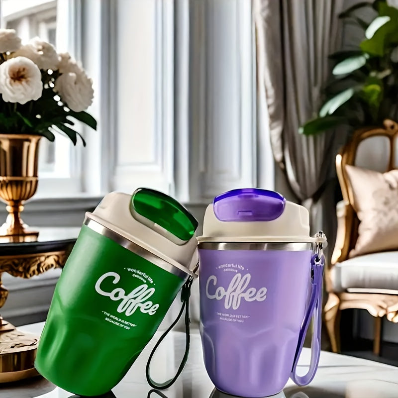 Vacuum Insulated Travel Coffee Mug 12oz – 316 Stainless Steel Double-Wall Tumbler with Carrying Strap, Keeps Hot & Cold 12+ Hours, Dishwasher Safe