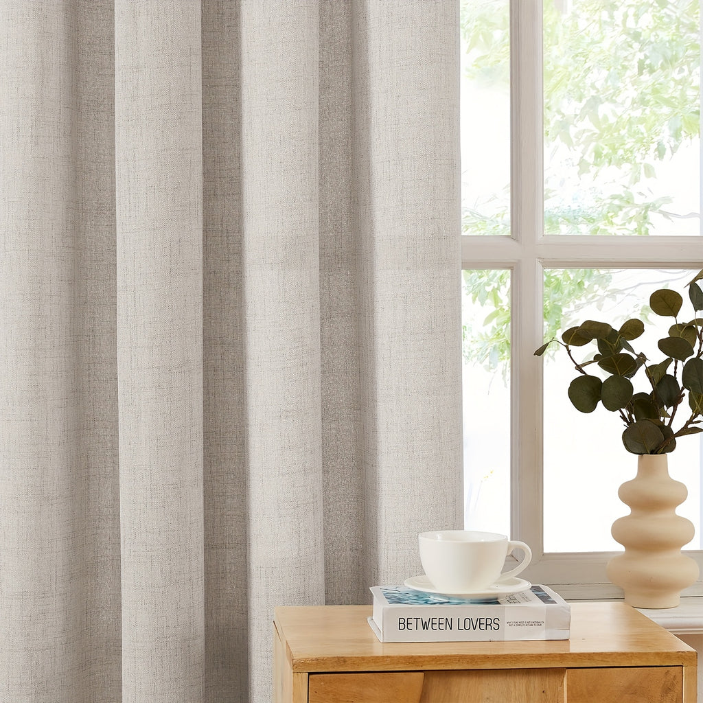 Burlap Textured Semi-Sheer Curtains Rod Pocket 2-Panel Set | Light Filtering Farmhouse Drapes for Living Room Bedroom Bathroom, W52" × H84"/96"/108", Light Grey Natural White