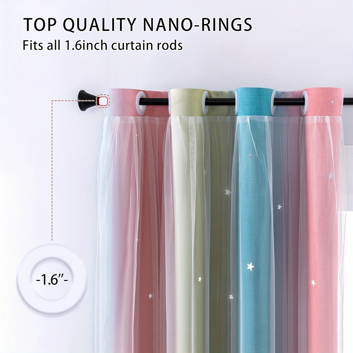 Double Layer Sheer & Blackout Curtains – Elegant Romantic Window Panels for Living Room & Bedroom, Heat Insulation, Pink Yellow Blue | W34–W51 x H63–H84 in | Nuvia Haven