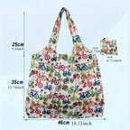 Foldable Shopping Bags 10pcs Reusable - Lightweight Waterproof Polyester Tote Bags with Storage Pockets & Cute Patterns, Eco-Friendly Grocery Bags in Random Colors