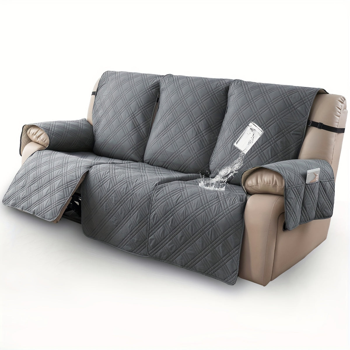 Recliner Slipcovers 3pcs Set – Waterproof Non-Slip Elastic Quilted Recliner Chair Cover Furniture Protector for Living Room Bedroom Office, Valentine's Day Gift Home Decor