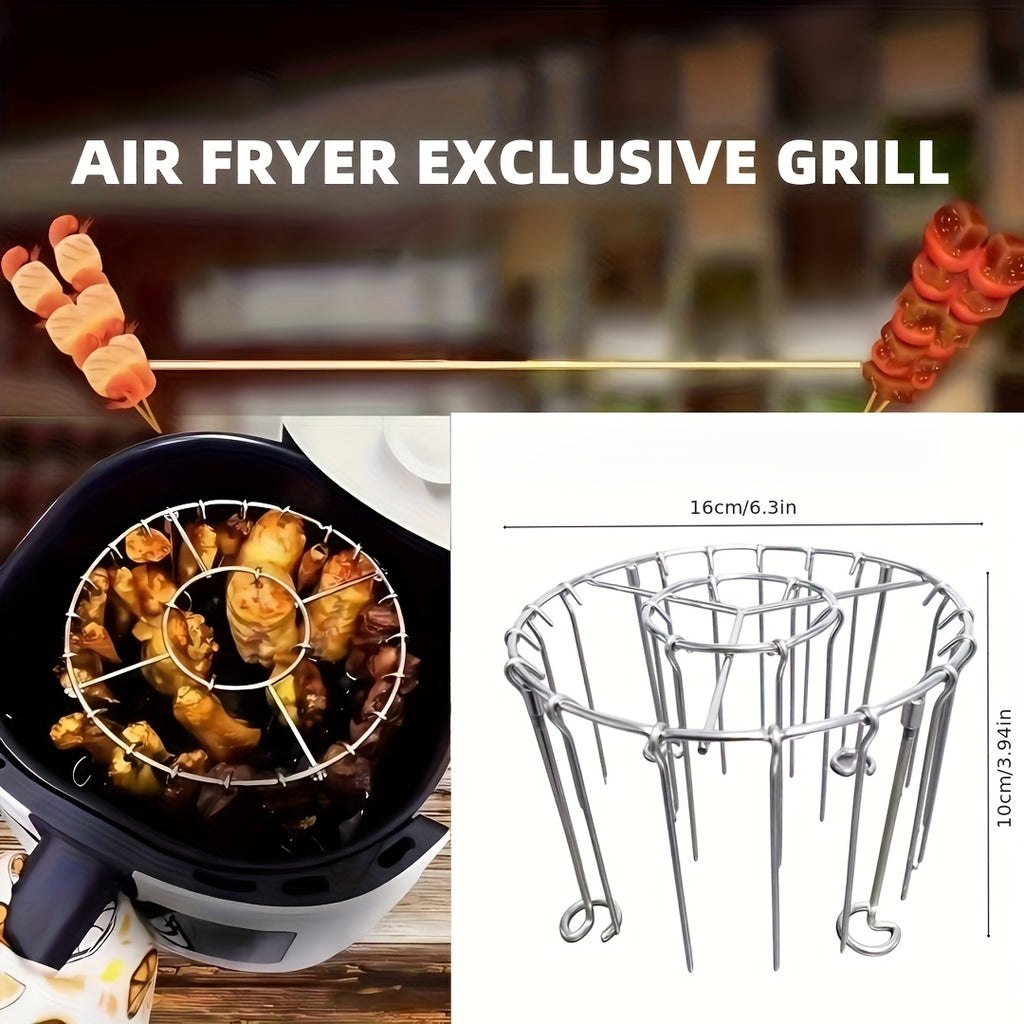 304 Stainless Steel Vertical Grill Rack for Air Fryer – 21-Piece Set with 20 Skewer Needles, Fits 3QT-6QT | Even Heating for Meat & Vegetables