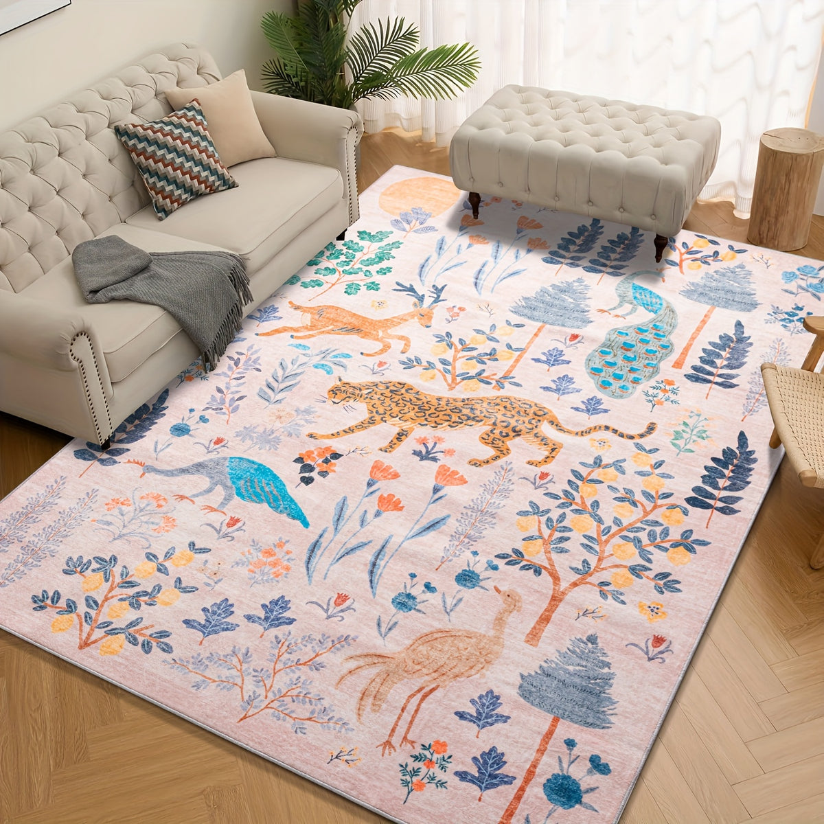 Jungle Animal Area Rug Tiger Print Anti-Slip Soft Floor Mat for Living Room Bedroom Kids Playroom Daycare 5x7 6x9 8x10 9x12