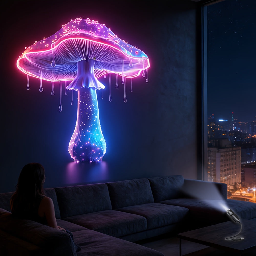 USB Mushroom LED Night Light Neon Projection Lamp for Bedroom Car Ceiling Decor – 10-in-1 Atmosphere Light Perfect Gift