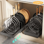 Pull Out Cabinet Organizer Under Cabinet Pot and Pan Rack Sliding Storage with Adjustable Dividers for Pot Lids Bakeware Plates