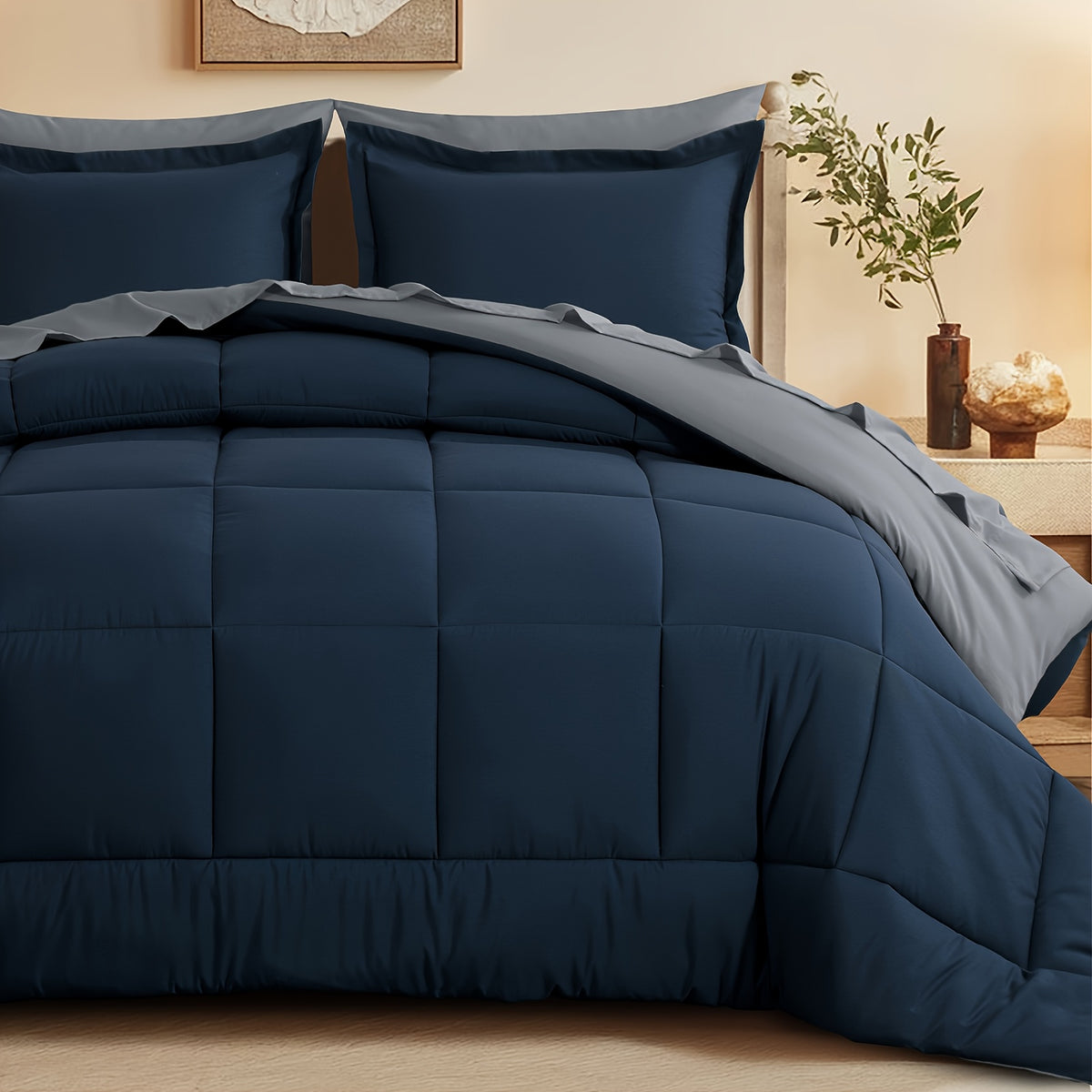 Bed in a Bag Queen 7 Piece Fluffy Comforter Set – Ultra-Soft Microfiber Bedding with Comforter, Fitted Sheet, Flat Sheet & 4 Pillowcases, Hypoallergenic Breathable All Season Bedding Gift for Her