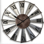 24 Inch Large Farmhouse Wall Clock with 3D Windmill Blades – Vintage Galvanized Metal Analog Clock, Battery Operated Quiet Movement, Home Decor for Living Room, Kitchen, Bedroom & Porch