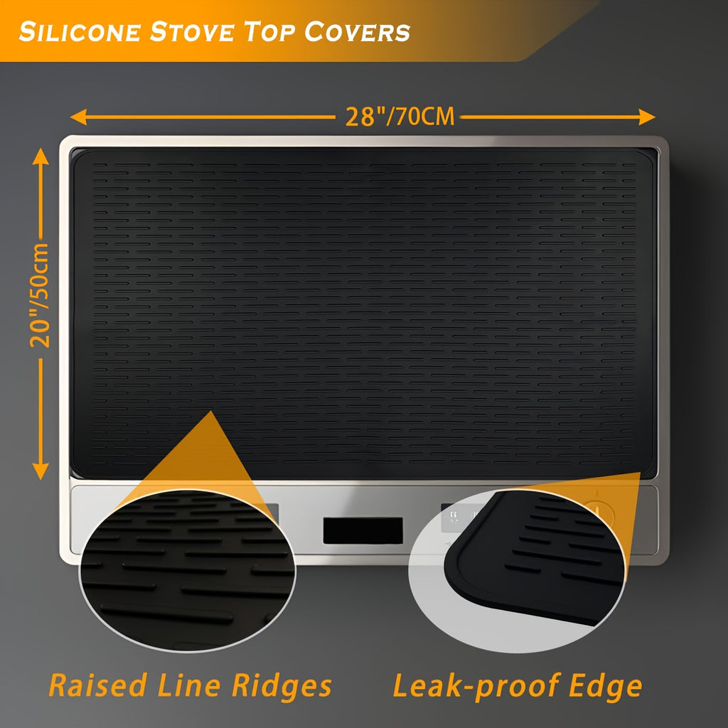 Silicone Stove Top Cover & Dish Drying Mat - 28x20 Inch, Heat Resistant to 450°F, Fits Electric & Glass Stovetops, Black