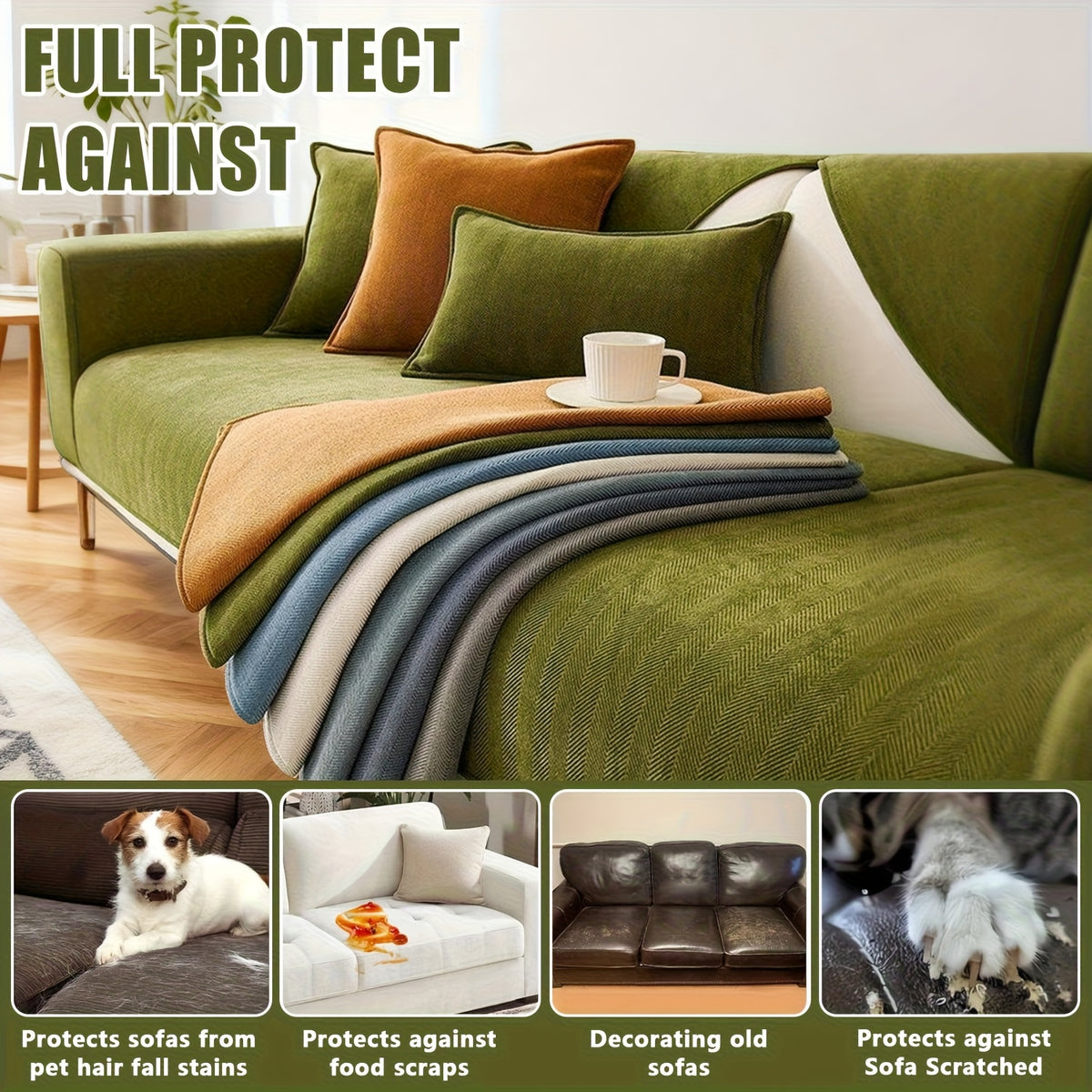 Chenille Ribbed Sofa Cover – Pet-Friendly Non-Slip Stretch Slipcover, Machine Washable Sofa Protector for 2, 3 & 4-Seater and Sectional Sofas, Modern Living Room Couch Cover