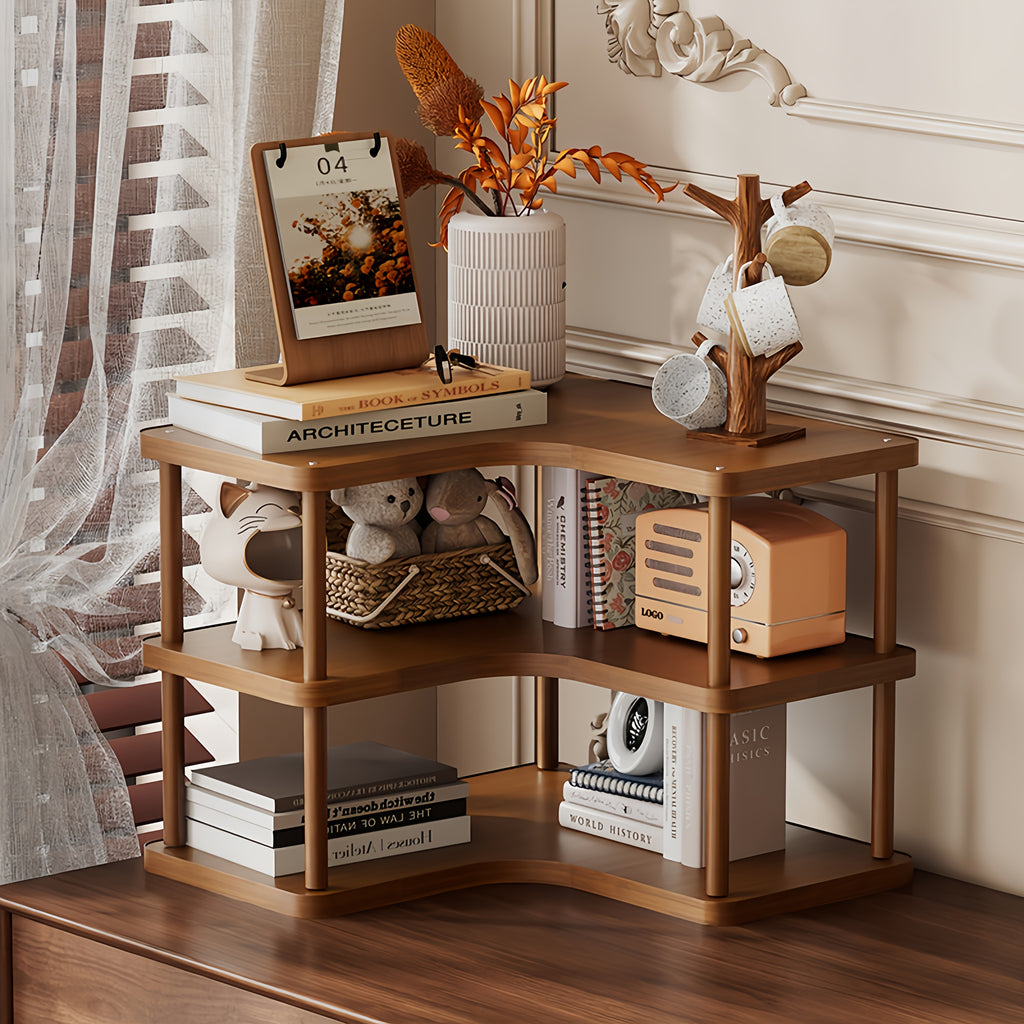 Corner Shelf Organizer – 2 & 3 Tier Triangular Wood Shelf for Kitchen, Coffee Bar, Desk & Wall Corner Storage | Rustic Farmhouse Style