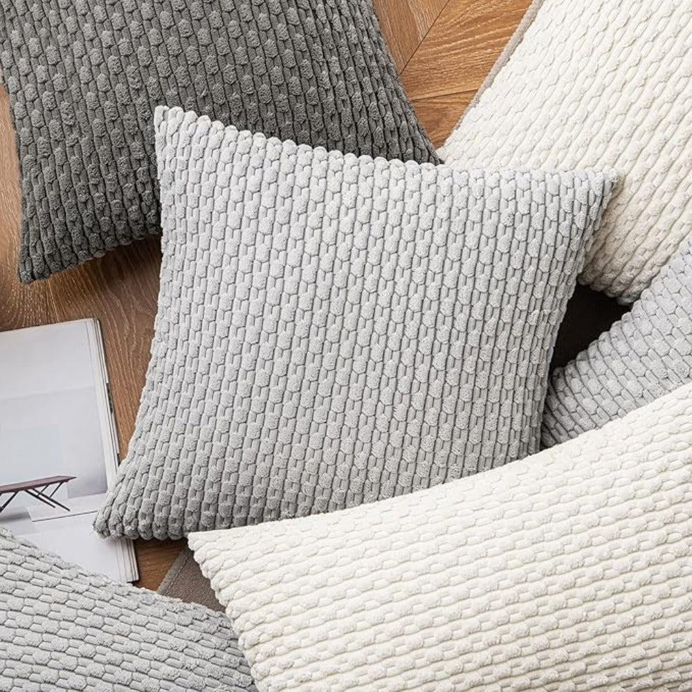 Corduroy Throw Pillow Set of 2 with Inserts 18x18 Ultra-Soft Double-Sided Cushions Washable Cover for Couch Bed Sofa Living Room Home Decor 7 Colors