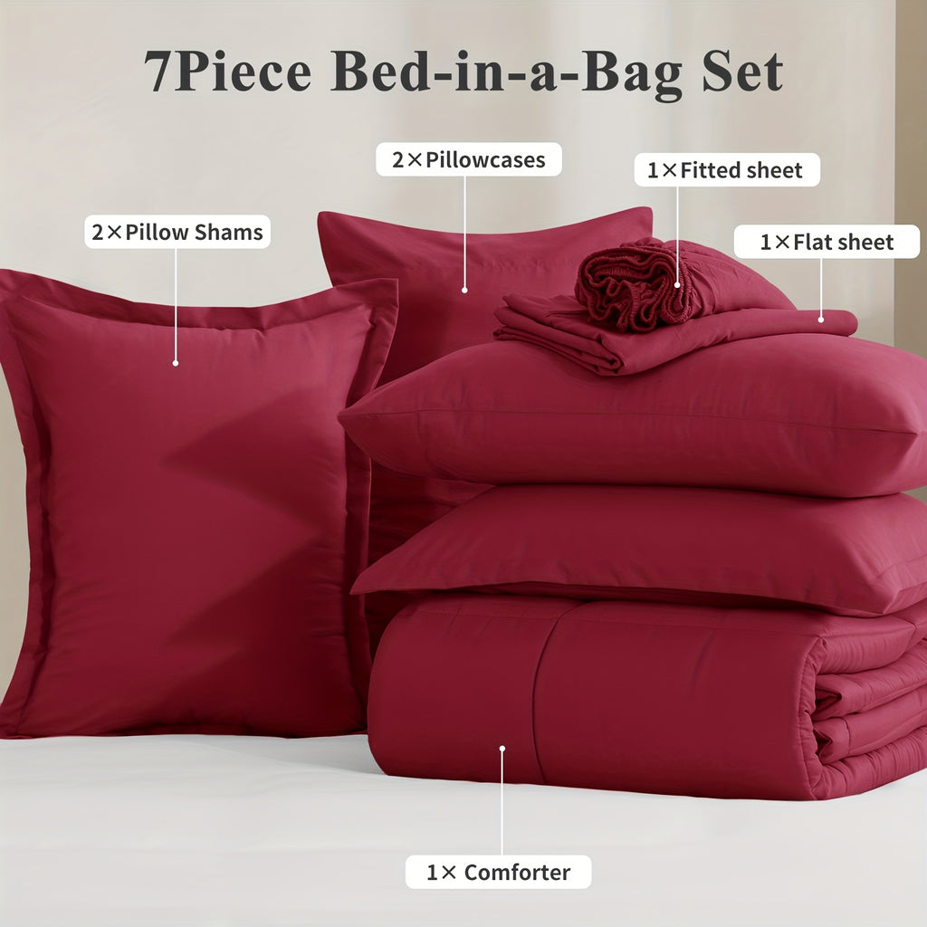 Bed in a Bag Queen 7 Piece Fluffy Comforter Set – Ultra-Soft Microfiber Bedding with Comforter, Fitted Sheet, Flat Sheet & 4 Pillowcases, Hypoallergenic Breathable All Season Bedding Gift for Her
