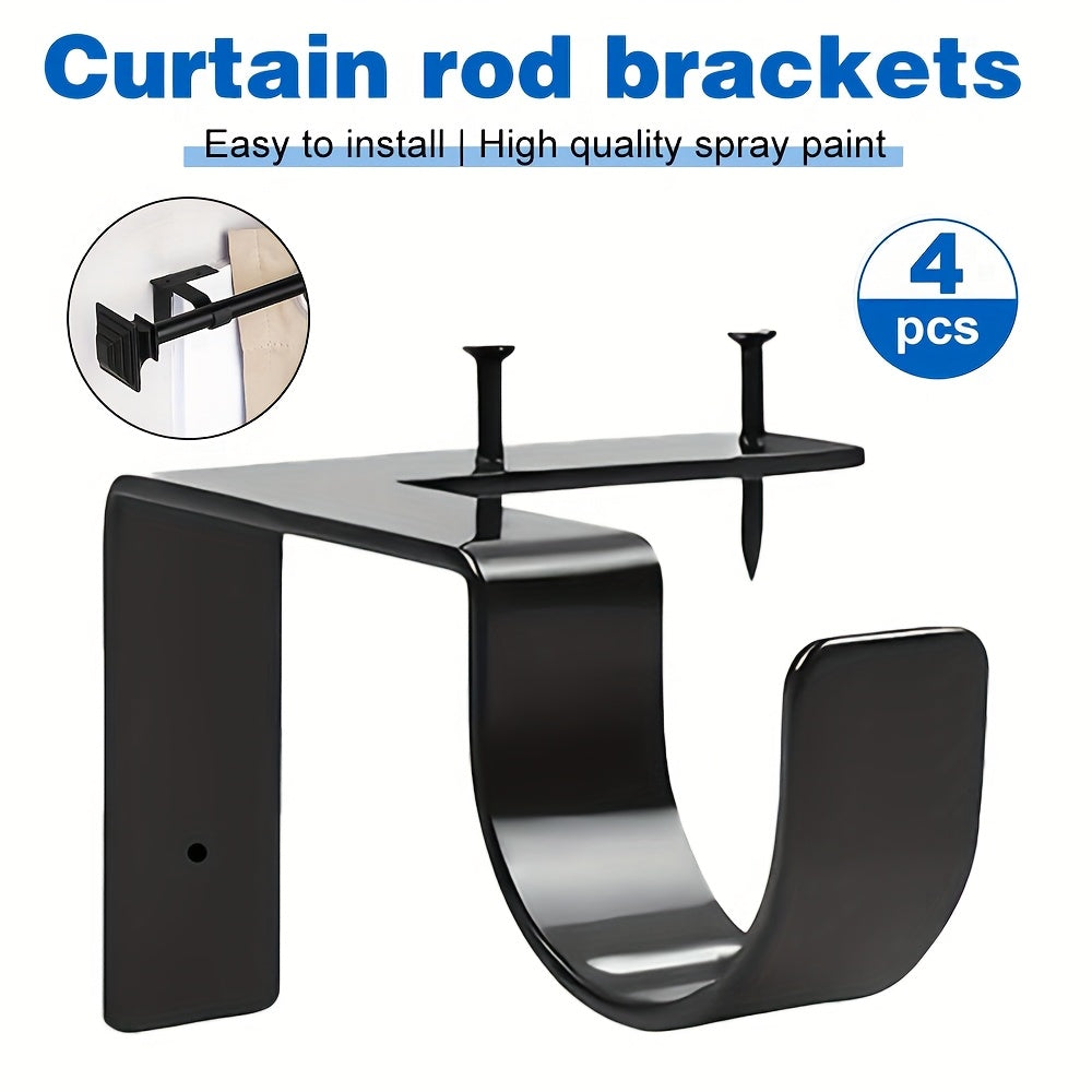 No-Drill Black Curtain Rod Brackets – Heavy Duty Screwless Steel Holders, Adjustable, Holds 20 lbs | Set of 4, 8, or 12 | Nuvia Haven