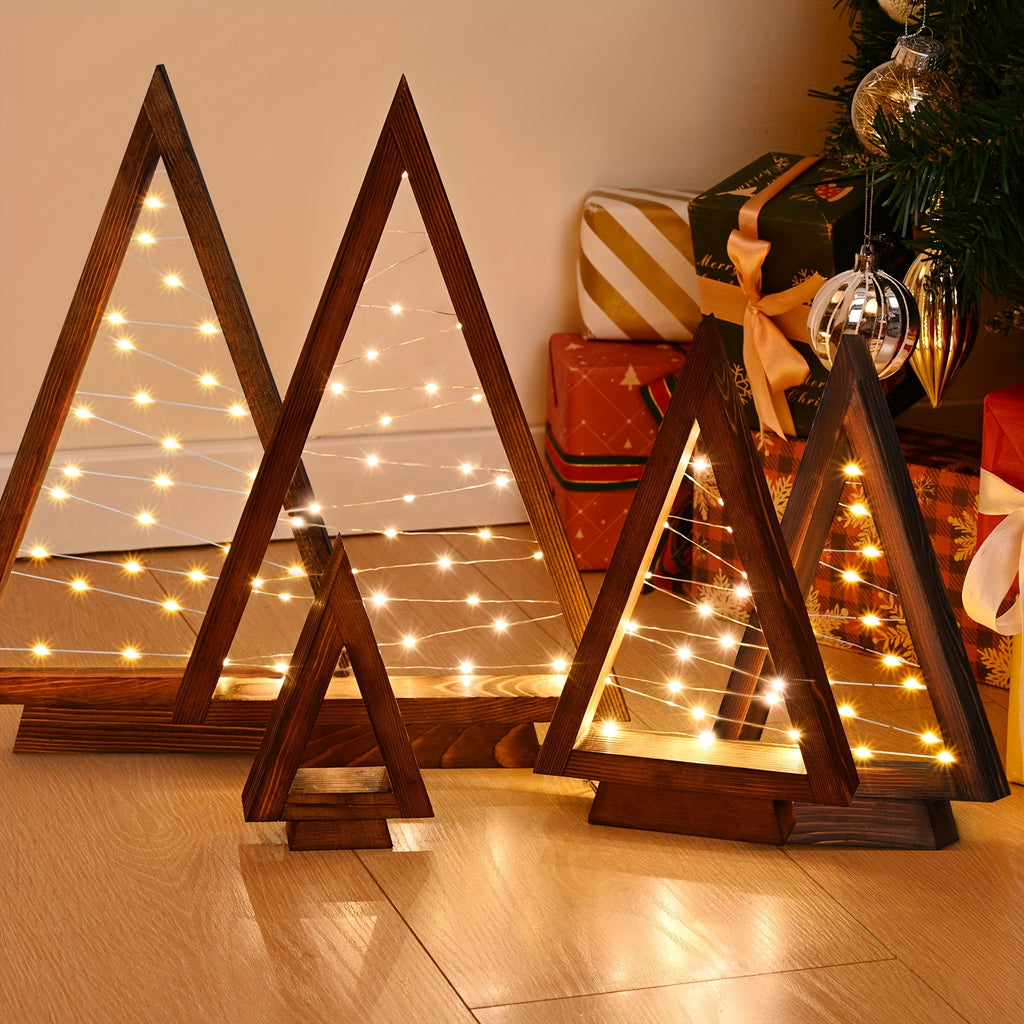 Wooden Desktop Mini Light Tree Set – Decorative LED Holiday Trees for Home, Office & Shelf Displays, Reusable, 2 to 6-Piece Sets