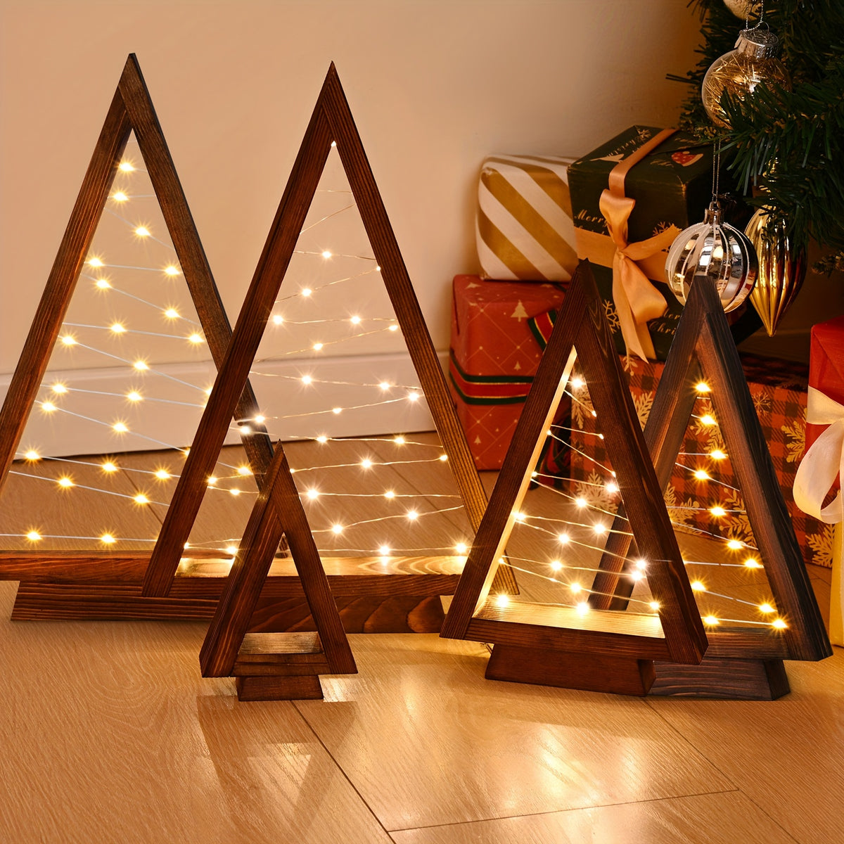Wooden Desktop Mini Light Tree Set – Decorative LED Holiday Trees for Home, Office & Shelf Displays, Reusable, 2 to 6-Piece Sets
