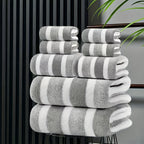 8-Piece Hotel-Quality Striped Bath Towel Set – Lint-Free Super Absorbent Two-Color Towels | 2 Large Bath Towels, 2 Medium Bath Towels & 4 Washcloths