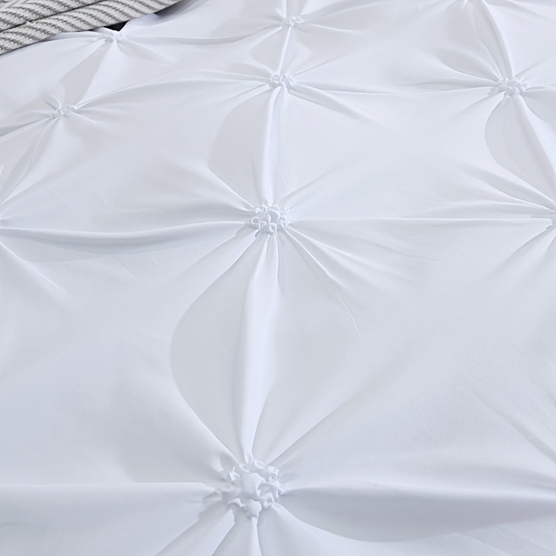 Wedding Duvet Cover Set with Embroidery Pleated Detail – 2 & 3 Piece White Luxury Bedding Set, Twin Full Queen King Sizes, Elegant Bridal Bedroom Décor, No Comforter No Pillow Cores Included