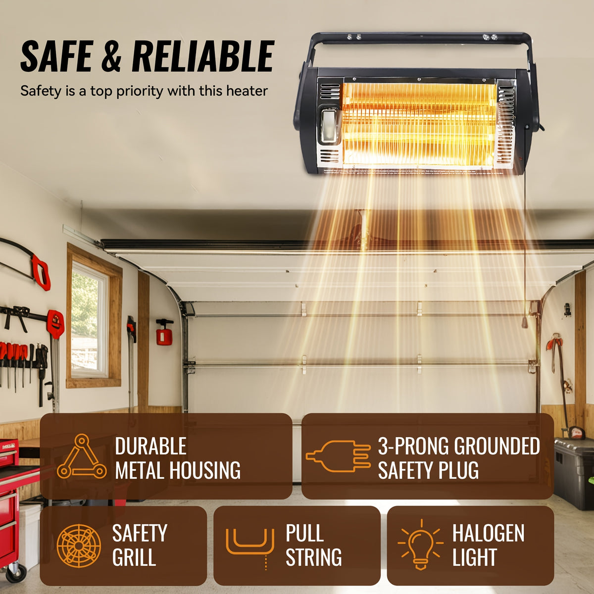 Ceiling Mounted Garage Heater 1500W Electric Radiant Space Heater with 90° Rotation for Garage Shop Large Room and Patio