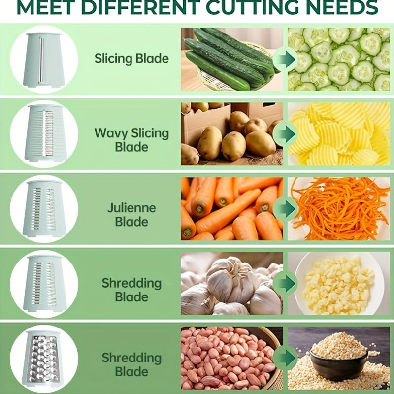 5-in-1 Rotary Cheese Grater with Interchangeable Blades, Suction Cup Base & Handle – Manual Vegetable Slicer Shredder for Cheese, Fruits, Nuts & Vegetables – Easy Clean Kitchen Tool Set