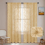 Boho Floral Lace Curtain Panels Set of 2 – Semi-Sheer Light Filtering, Rod Pocket, Pastoral Vintage Style for Bedroom Living Room Kitchen, 6 Sizes 4 Colors