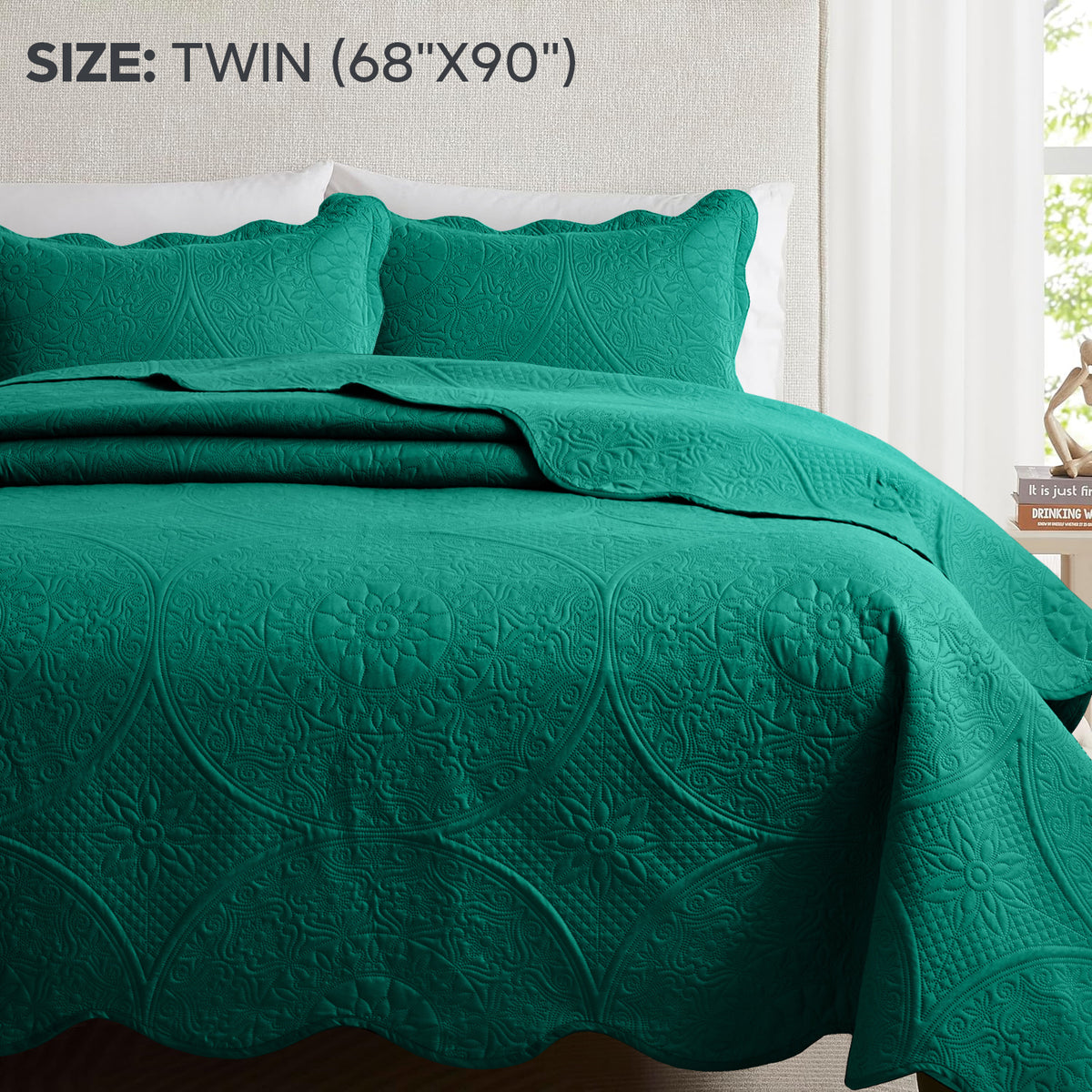 Luxury Quilted Bedspread Set 3 Piece Floral Coverlet with Pillow Shams Breathable Lightweight All Season - Twin Queen King California King 16 Colors