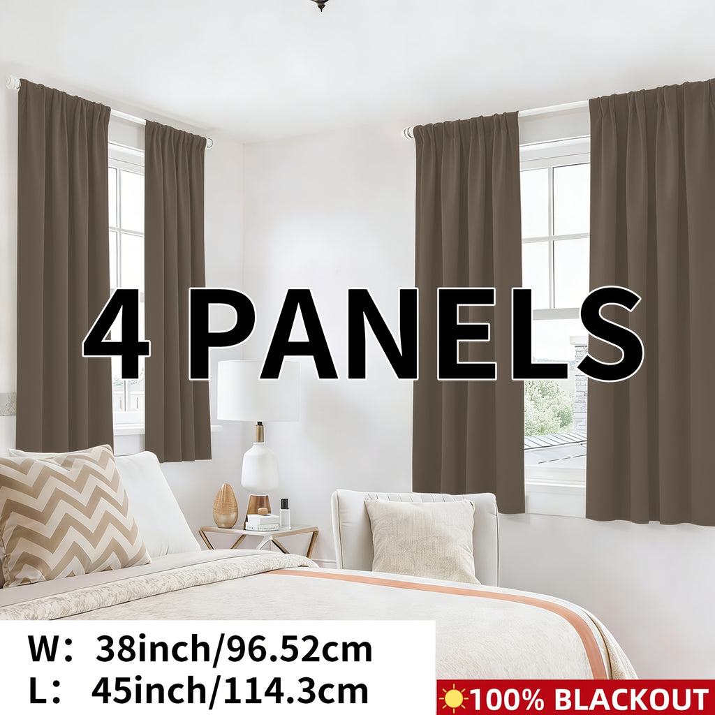 Blackout Curtains Rod Pocket 4-Panel Solid Color Lightweight Matte Drapes | 100% Light Blocking Window Curtains for Bedroom Living Room, 9 Colors 5 Sizes