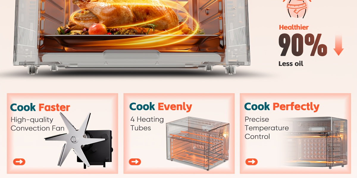 32-Quart 20-in-1 Air Fryer Oven & Toaster Oven Combo, 1800W, 360° Hot Air Circulation, 12 Cooking Modes, Clear Door, 13" Pizza Pan & 7 Accessories — Fits 13-lb Turkey, 86–450°F, Black