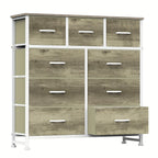 9 Drawer Fabric Dresser with Bins – Tall Chest of Drawers Organizer for Bedroom Closet Hallway Nursery, Steel Frame Wood Top Easy Pull Handles
