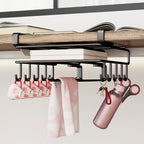 Under Cabinet Organizer Rack with Double Row Hooks Heavy Duty Carbon Steel Kitchen Shelf for Utensils Towels Cups Cutting Boards – No-Drill Easy Install