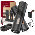 Electric Salt & Pepper Grinder Set USB Rechargeable with Charging Base, LED Grinding Light, Top-Fill Large Capacity – 1 or 2 Piece, Black & Green