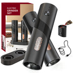 Electric Salt & Pepper Grinder Set USB Rechargeable with Charging Base, LED Grinding Light, Top-Fill Large Capacity – 1 or 2 Piece, Black & Green