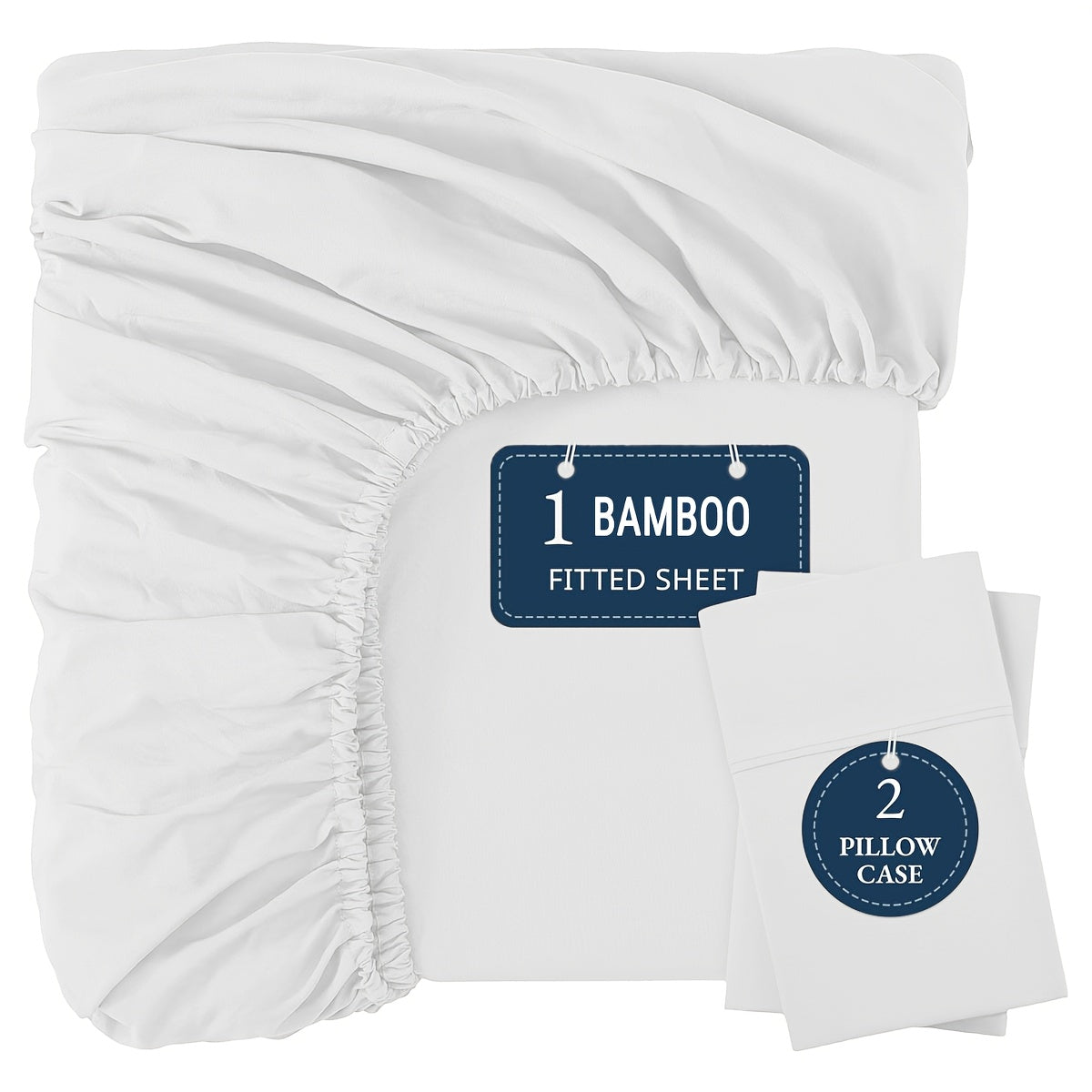 Bamboo Fitted Sheet Set 3pcs Cooling Breathable Soft Deep Pocket – 1 Fitted Sheet & 2 Pillowcases, Fits Mattress Up to 15", Twin Full Queen King, 12 Colors
