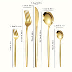 Elegant Golden Stainless Steel Cutlery Set 5-Piece – Knife, Fork, Soup Spoon & Dessert Spoon, Dishwasher Safe, for Home, Restaurant, Wedding & Celebrations